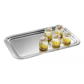 APS CLASSIC Plat de service rectangulaire 530x325 mm argent nickelé chromé brillant avec lignes