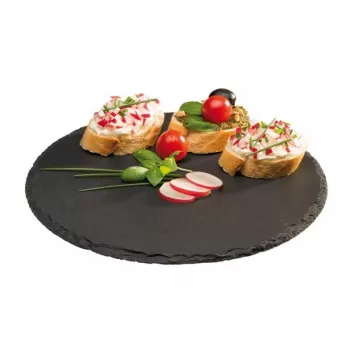 Planche en ardoise naturelle APS, diamètre 220 mm, anthracite, épaisseur 6-9 mm, pieds protecteurs pour meubles - 1 pièce (968)