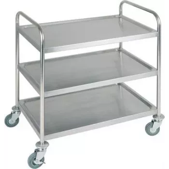 Chariot de service APS 11979 en acier inoxydable à 3 niveaux, 91x59 cm, capacité 120 kg, roulettes pivotantes avec freins