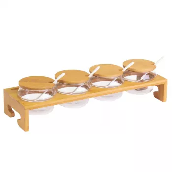 Ensemble de service WESTMARK Marmeladenbar Tapas + Friends, planche en bois d'acacia, 3 coupelles en verre, 3 cuillères en acier inoxydable 69902260