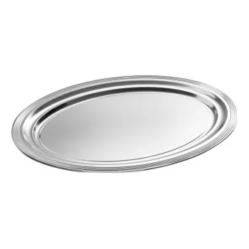 APS CLASSIC Rectangular Serving Plate 460x340mm Silver Nickel-Plated and Chrome-Plated Metal with Lines