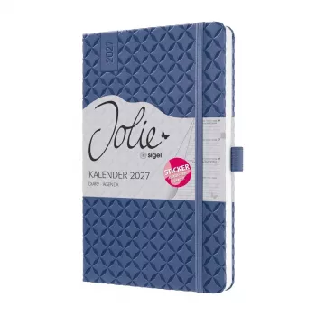 Agenda de bureau SIGEL Jolie 2027 A5 bleu indigo, semaine sur deux pages, reliure cousue, couverture Soft Touch 7J101