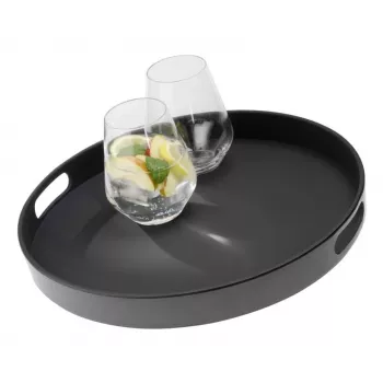 Plateau de service rond APS Bistro, noir, 35,5 cm, mélamine, empilable, lavable au lave-vaisselle (84045)