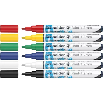 Ensemble de marqueurs acryliques Schneider Paint-It 310 V1, couleurs assorties, pointe ronde 2,0 mm, 6 pièces (120195)