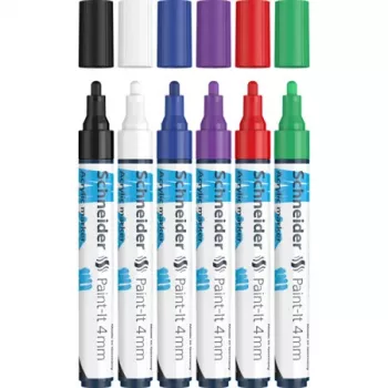 Ensemble de marqueurs acryliques Schneider Paint-It 320 V1, 6 couleurs assorties, pointe ronde 4,0 mm 120295