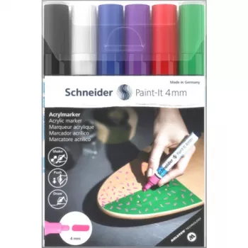 Ensemble de marqueurs acryliques Schneider Paint-It 320 V1, 6 couleurs assorties, pointe ronde 4,0 mm 120295