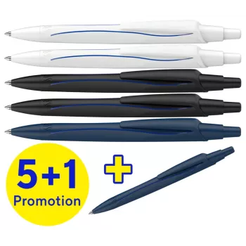 Set de 6 stylos-billes Schneider Reco, encre bleue, corps de couleurs assorties, pointe moyenne 131886