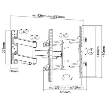 Support mural full-motion E+P pour téléviseurs 32-65 pouces, VESA jusqu'à 400x400, orientable, inclinable, noir 0005625444