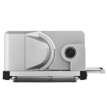 Trancheuse électrique ritter Icaro 5, 65 W, épaisseur de coupe 14 mm, lame en acier inoxydable à denture ondulée 170 mm, boîtier métallique noir/argent, VDE/GS/CE, classe de protection II 521.003