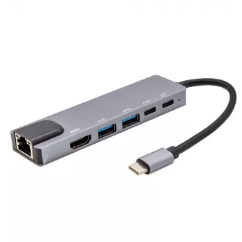 Adaptateur multiport USB-C E+P 6 en 1 MPA6 noir/argent