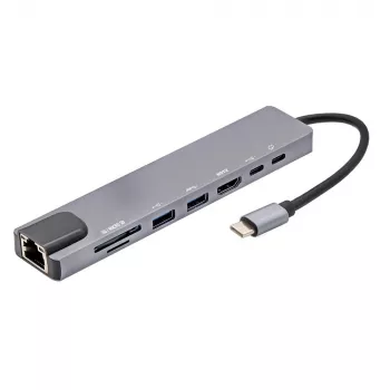 Adaptateur multiport USB-C E+P 8 en 1 MPA8 noir/argent
