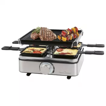 Appareil à raclette PROFI COOK PC-RG 1301 pour 4 personnes avec plaque en fonte réversible, boîtier en acier inoxydable 501301