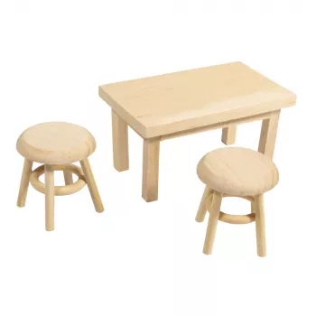 Rayher mini table de gnome avec 2 tabourets, bois naturel, ensemble de 3 pièces 46819505