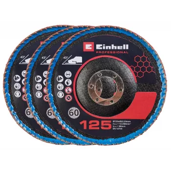 Accessoires pour meuleuse d'angle 3x disques à lamelles 125 mm bombés P60 corindon zirconium Einhell 4440020