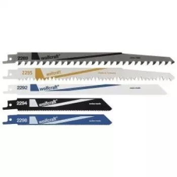 Ensemble de 5 lames de scie sabre Wolfcraft 3599000, HCS et bi-métal, 150/230 mm, 6/18 TPI, queue universelle 1/2 inch