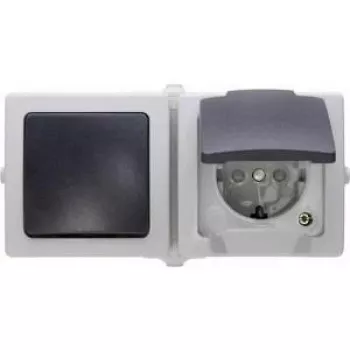 Kopp Nautic unité combinée, prise avec interrupteur et couvercle rabattable, gris, IP44, montage en saillie 138656001