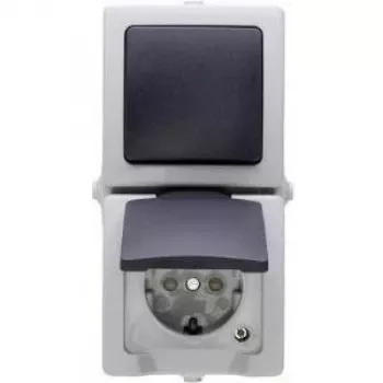 HEINRICH KOPP Nautic gris interrupteur-prise combiné avec couvercle rabattable, IP44, 250 V, 16 A 138556008