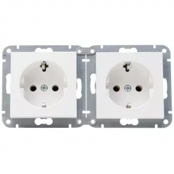 Prise Schuko encastrée HK07 KombiQuick HEINRICH KOPP 2 postes horizontale, blanc pur 133729001
