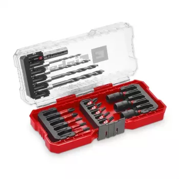 Einhell Ensemble de douilles et d'embouts 1/4 pouce (6,3 mm), 18 pièces, acier chrome-vanadium, porte-embouts magnétique, coffret en plastique 108709