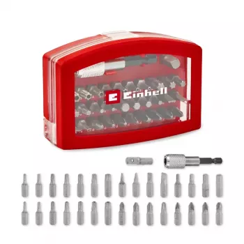 Set de 32 embouts tournevis Einhell BELT CLIP 118495 avec embouts Phillips, PoziDriv, fente, Torx et Torx à sécurité, dans un étui de rangement avec clip de ceinture