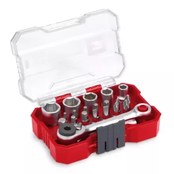 Einhell Ensemble de douilles et d'embouts 1/4 pouce 21 pièces | chrome-vanadium | cliquet réversible | 118683