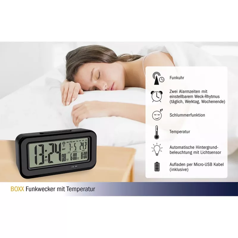 Réveil digital TFA Dostmann BOXX noir 60.2554.01