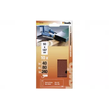Feuilles de papier abrasif KWB 817980, grain P40/P80/P240, 186 x 93 mm, 10 pièces