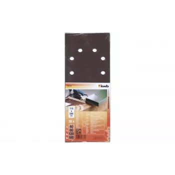Feuilles de papier abrasif KWB 818788 grains assortis P60 P80 P120 P180 280x115 mm lot de 30