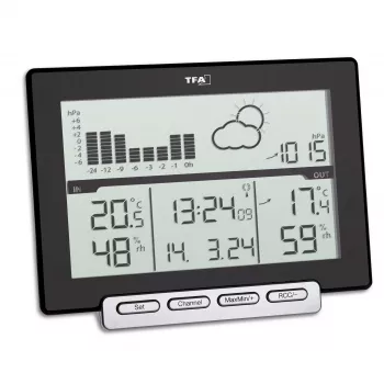 TFA Meteo Sens 35.1139.01 Station météo sans fil avec prévisions sur 12-24 heures, phase de la lune et sonde extérieure