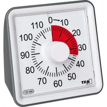 TFA DOSTMANN VISUAL Minuteur blanc analogique 60 minutes mécanique à compte à rebours silencieux avec alarme sonore (38.2043.10)