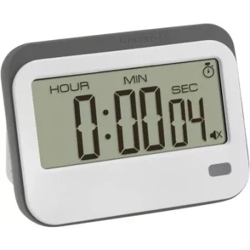 TFA Dostmann 38.2052.02 Minuteur numérique avec chronomètre et réveil, blanc/gris