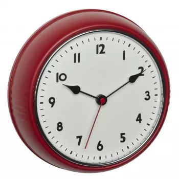 TFA Dostmann 60.3541.05 Horloge murale radio-pilotée, ronde, boîtier métallique rouge, couvercle en verre, 240 mm de diamètre