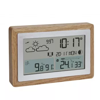 Station météo sans fil TFA Dostmann OAK avec cadre en chêne et sonde extérieure 35.1167.54