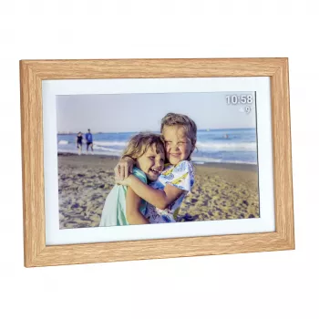Cadre photo numérique WiFi TFA Dostmann FRAMEO App 10,1 inch 1280x800 écran tactile IPS 32 Go aspect bois brun 37.1002.08
