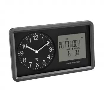 Horloge murale radio-pilotée TFA Dostmann 60.3552.01 noire