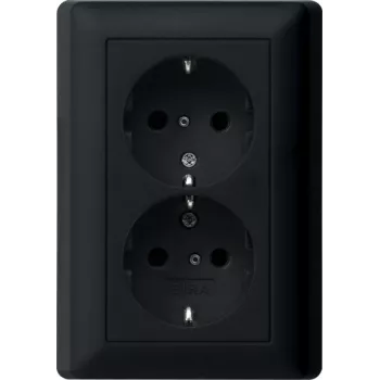 Prise Schuko Gira System 55, 2 prises, noire, plaque pleine 0783005