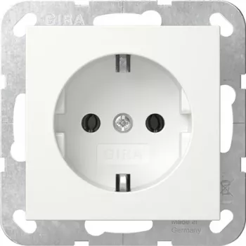 Prise Schuko Gira System 55 avec couvercle rabattable, blanc pur 418003