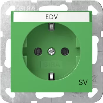 Gira 4457107 Prise SCHUKO avec couvercle rabattable, protection accrue contre le contact, System 55, verte