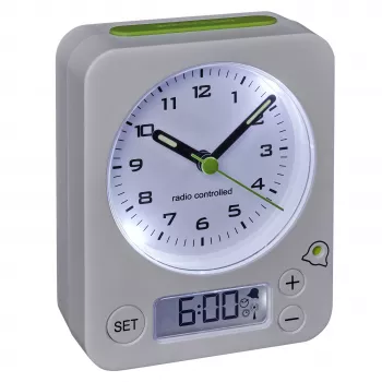 TFA Dostmann Réveil radio-piloté 60.1511.02 blanc avec aiguilles lumineuses