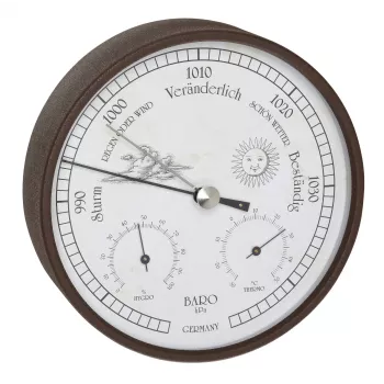Station météo analogique TFA Dostmann 20.2027.08 avec baromètre, thermomètre et hygromètre, cadran blanc, lunette en laiton, fixation murale