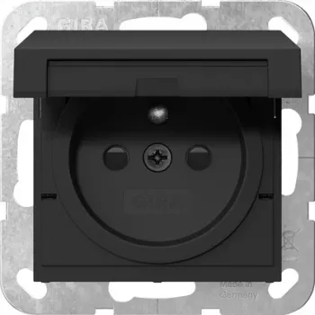 Prise SCHUKO Gira 4488005 avec capot rabattable, sécurité enfant, blanc pur brillant, System 55