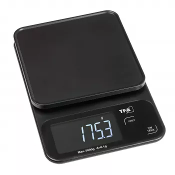 Balance de cuisine numérique TFA Dostmann COOKIE, capacité 5 kg, précision 1 g, avec bol doseur, noire 50.2009.01