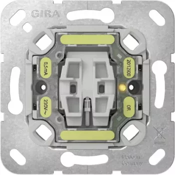 Mécanisme d'interrupteur de contrôle GIRA 382600, 1 pôle, 10 A, 250 V, encastré, avec raccordement de voyant lumineux, thermoplastique, IP20
