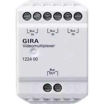 Multiplexeur vidéo Gira 122400 pour communication de porte, bus 2 fils, 4 entrées caméra, rail DIN, 6 TE