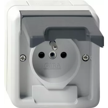 Prise Schuko GIRA 448530 avec capot rabattable, blanc pur brillant