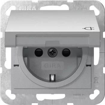 Prise SCHUKO Gira System 55 avec capot rabattable et protection accrue contre les contacts, blanc pur brillant 475426