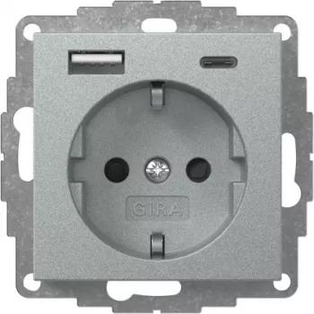 Prise SCHUKO Gira System 55 avec chargeur USB A/C, aluminium 245926