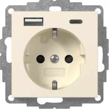 Prise SCHUKO GIRA 245901 avec chargeur USB 2x Type-A/C System 55 blanc crème