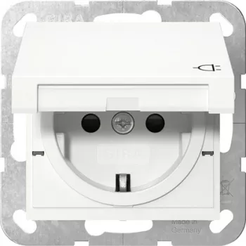 Prise SCHUKO GIRA 475403 avec couvercle rabattable, protection accrue contre les contacts, System 55, blanc pur
