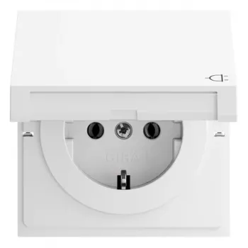 Prise SCHUKO Gira 445470 avec couvercle rabattable et interrupteur plat, blanc pur brillant